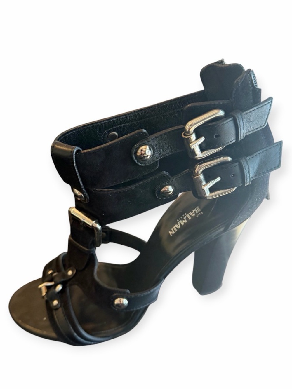 Giuseppe Zanotti x Balmain Black Suede Gladiator Buckle Heels 39.5